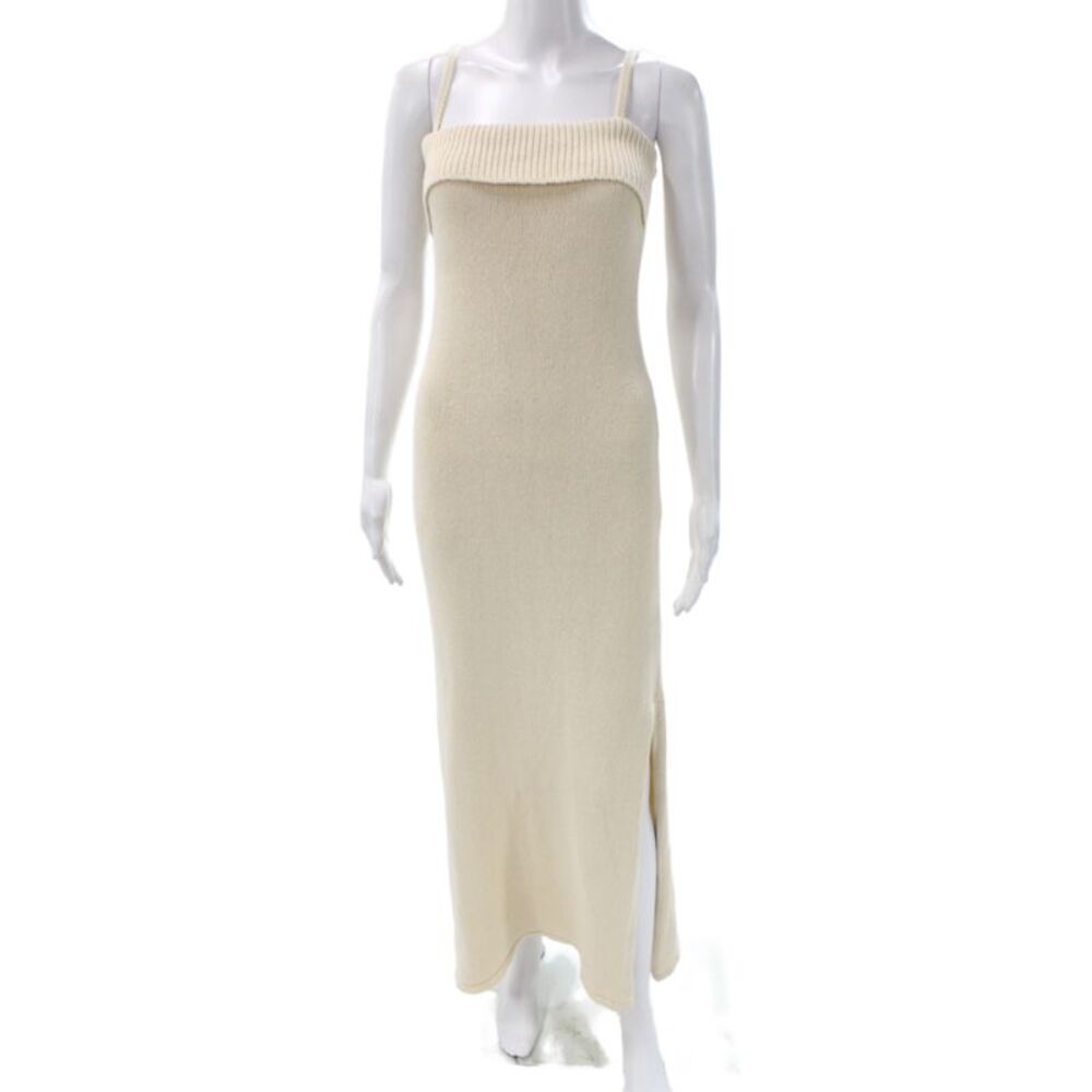St. Agni Women Maxi Knit Ivory Sleeveless Square Neck Long Dress Size S